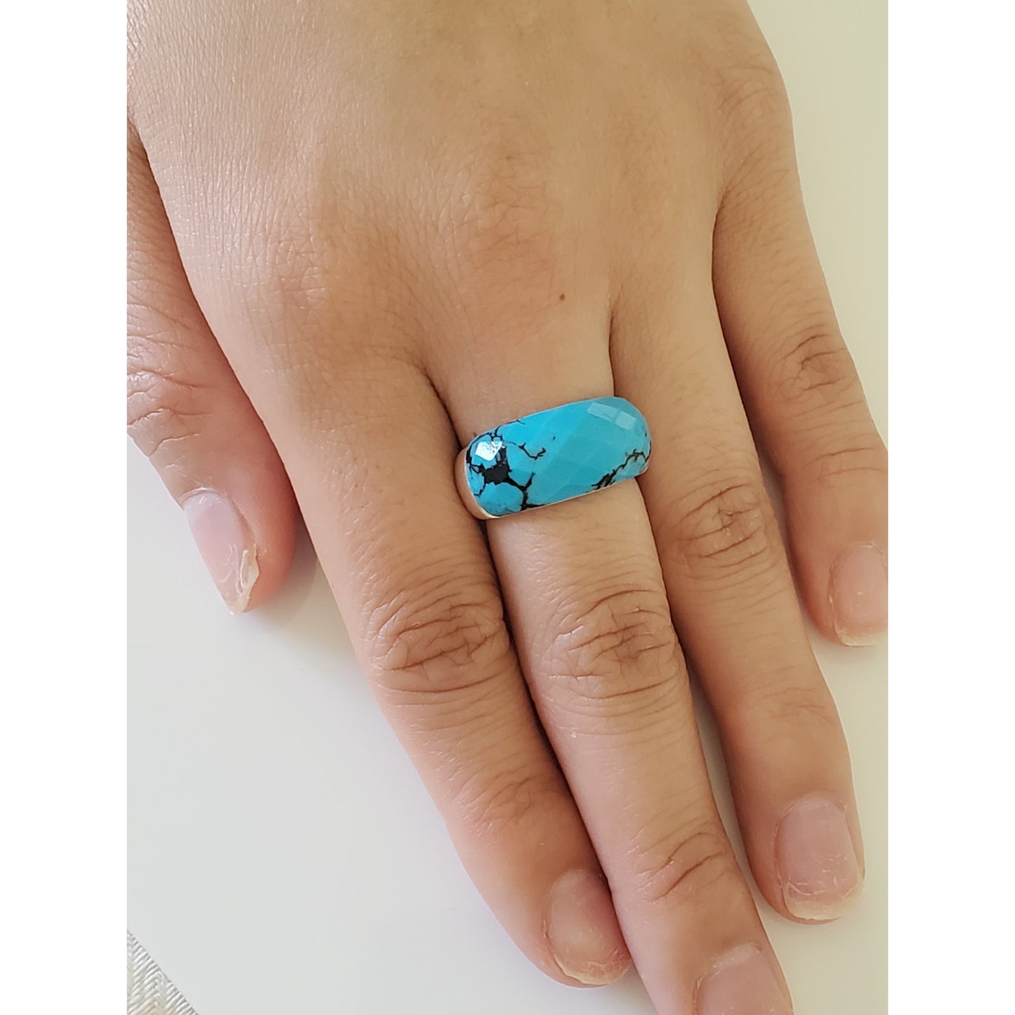 Faceted Turquoise Sterling Silver Ring Band