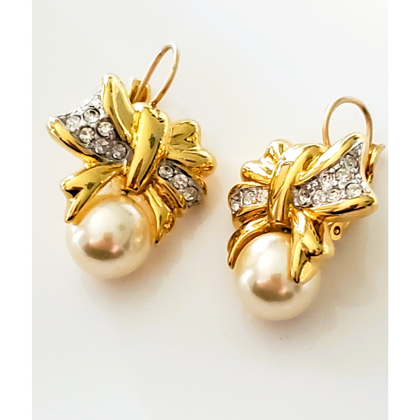 Vintage Kenneth Jay Lane Bow and Pearl Rhinestone Earrings