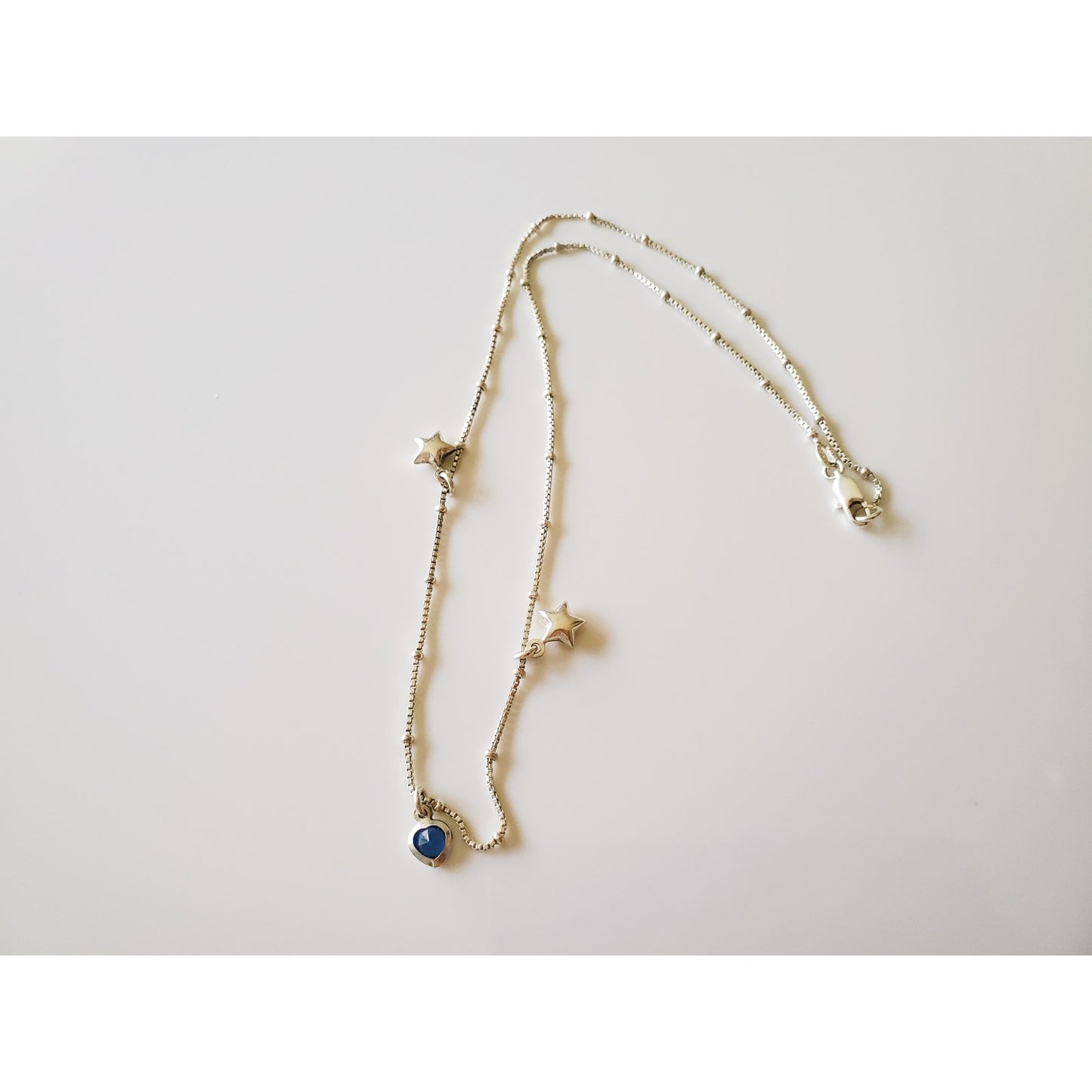 Vintage Sterling Silver Blue Heart Necklace