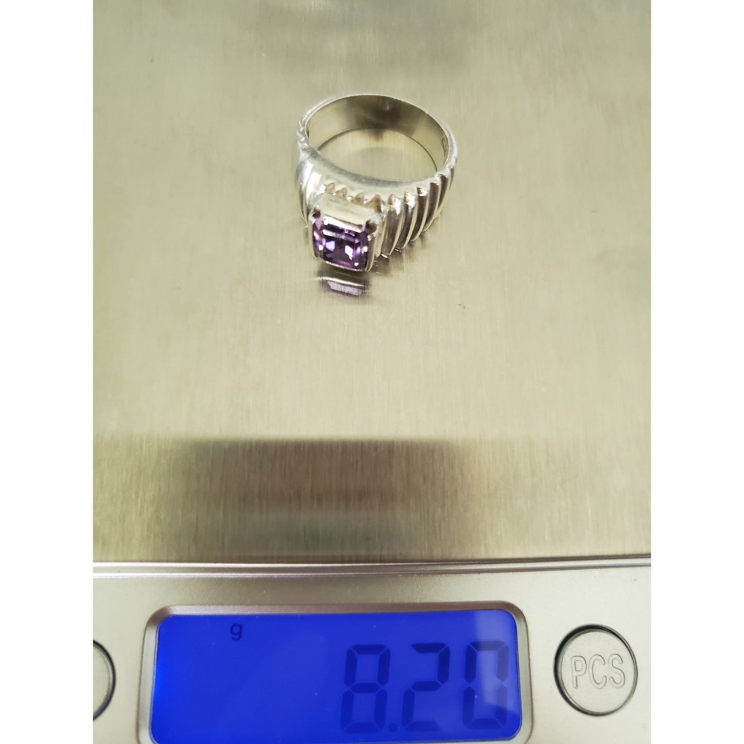 Ribbed Sterling Silver Amethyst Ring