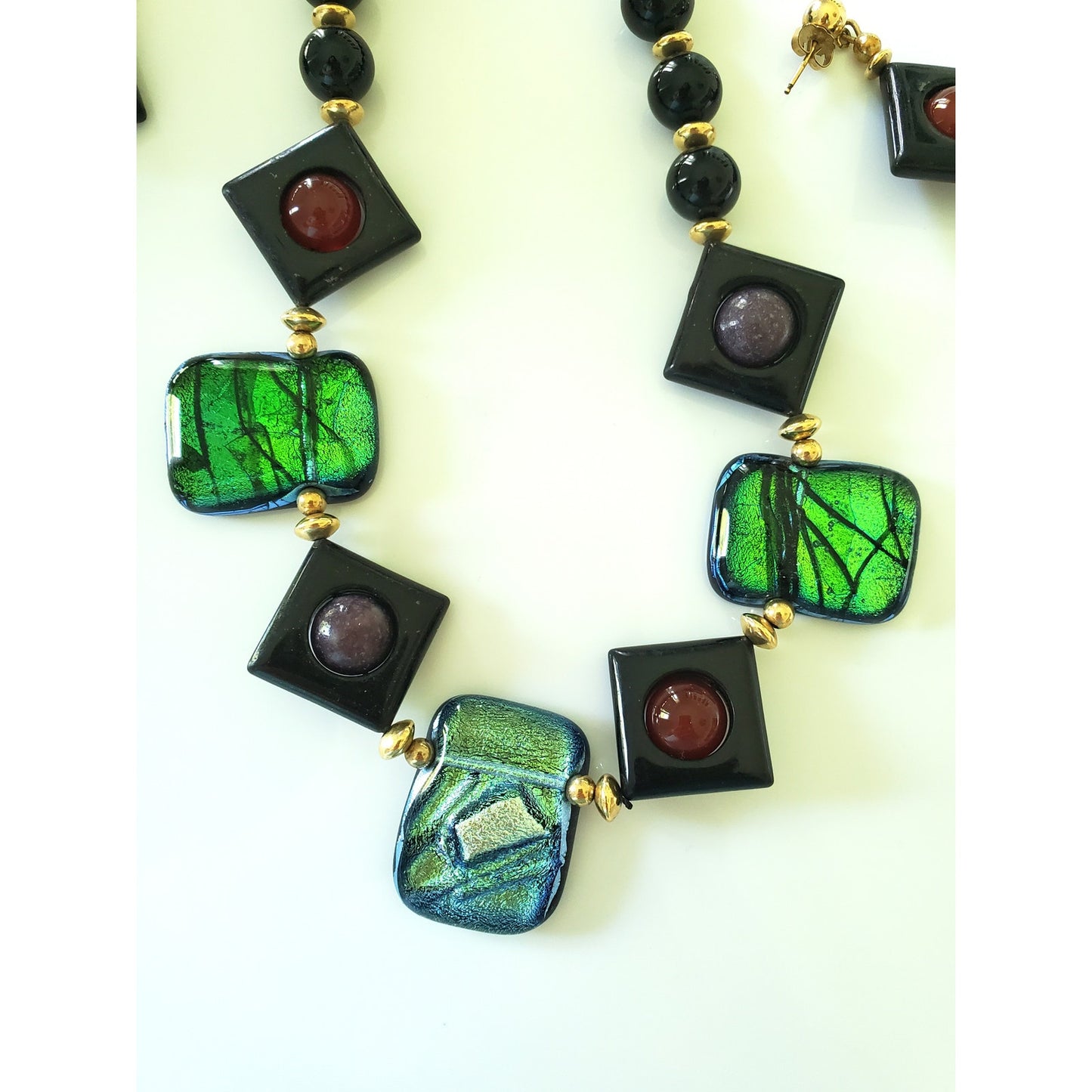Vintage 14K Gold Fill Glass Artisan Hand Blown Beaded Jewelry Set