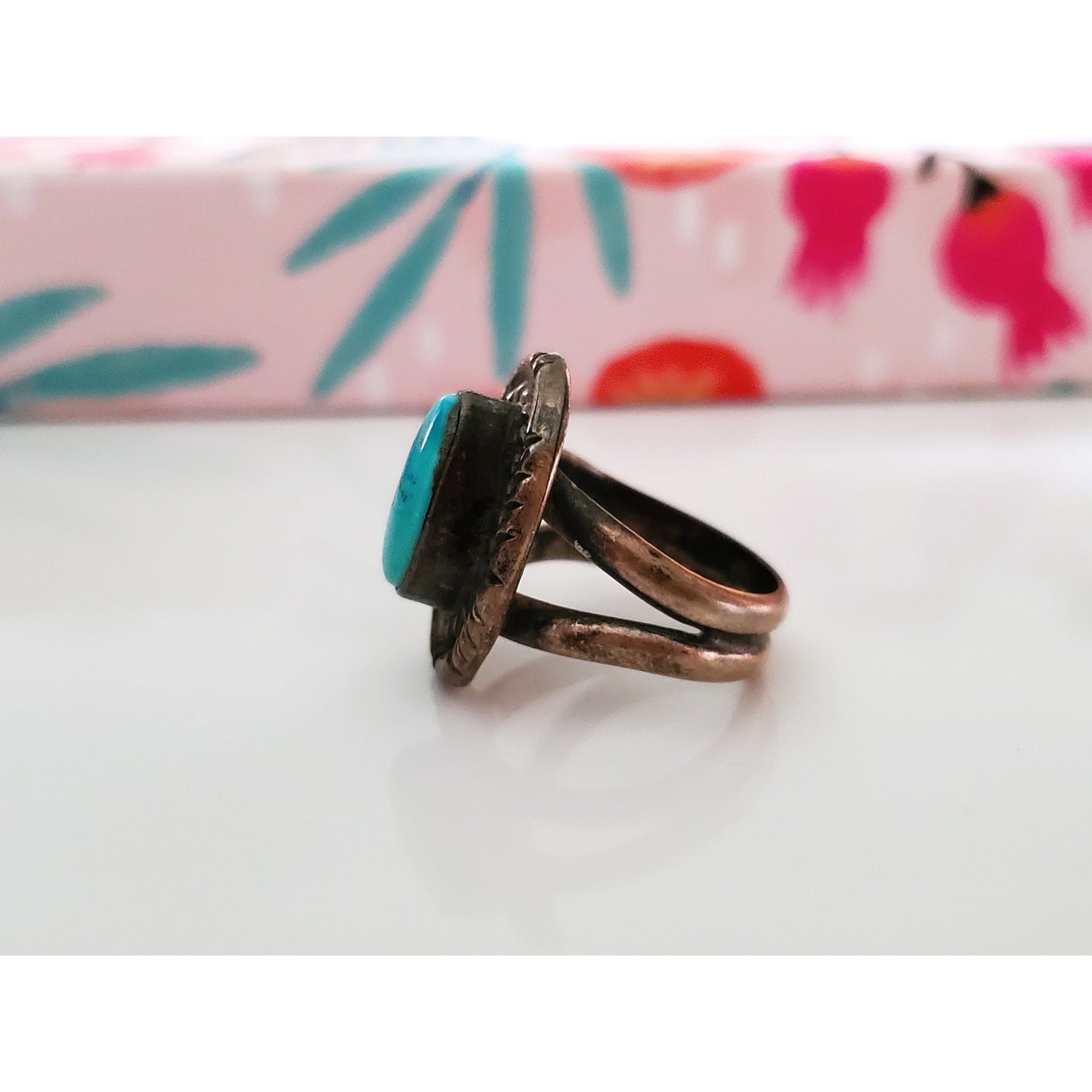 Vintage Sterling Silver and Turquoise Oval Navajo Ring