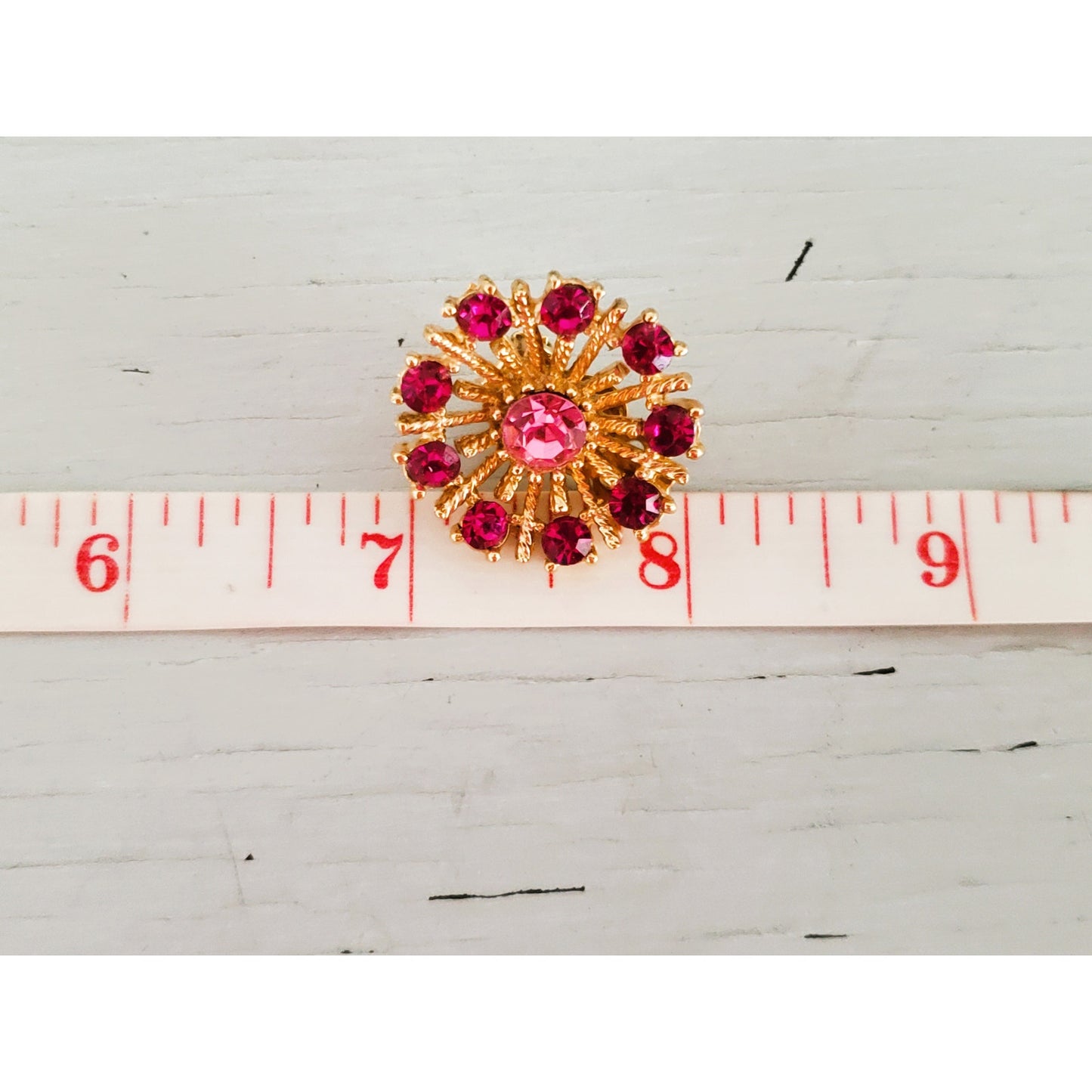 Vintage Fuchsia Rhinestone Round Gold Tone Earrings