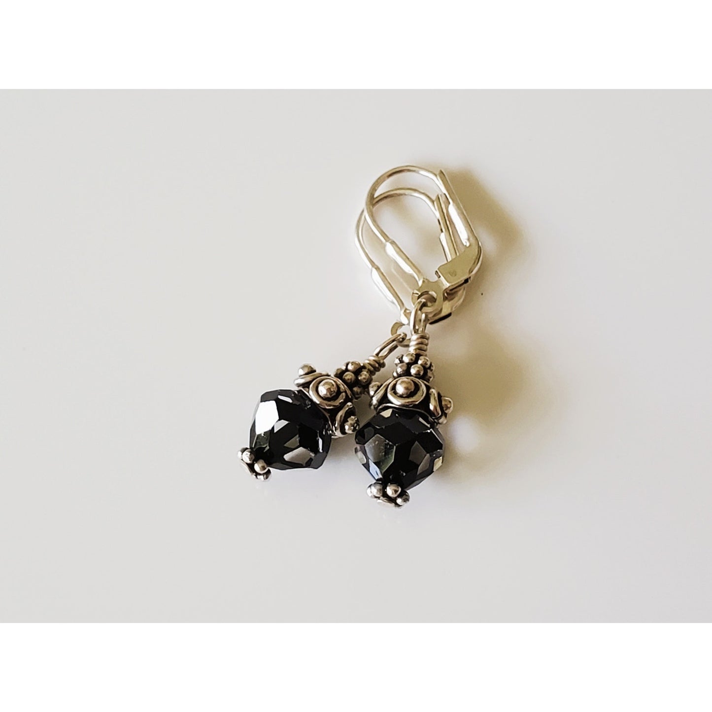 Vintage Sterling Silver and Black Stone Dangle Earrings
