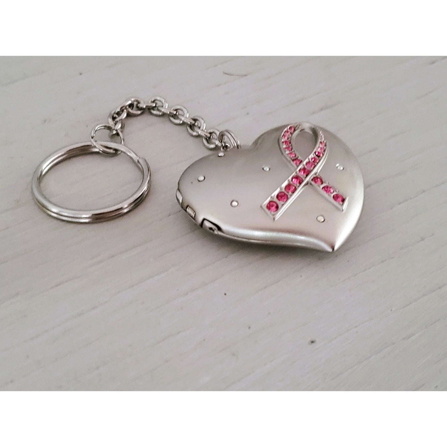 Avon Breast Cancer Crusade Heart Silver Locket Keychain