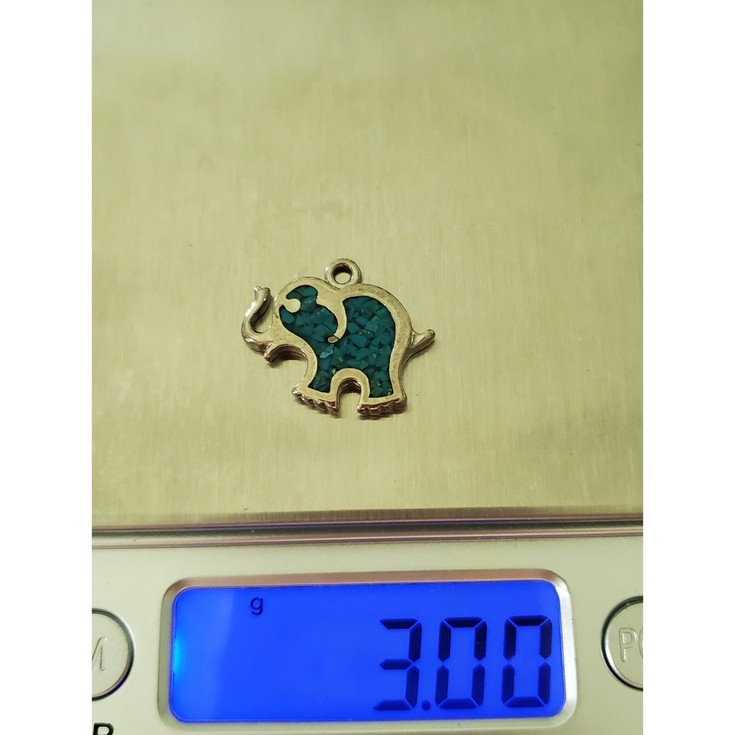 Vintage Silver Mini Crushed Turquoise Elephant Charm
