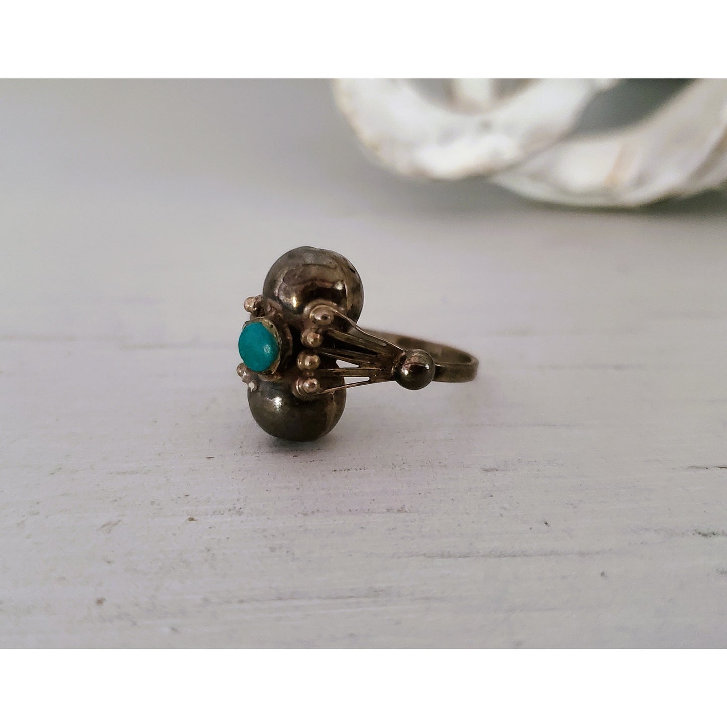Vintage Sterling Silver Eagle Mark Turquoise Ring