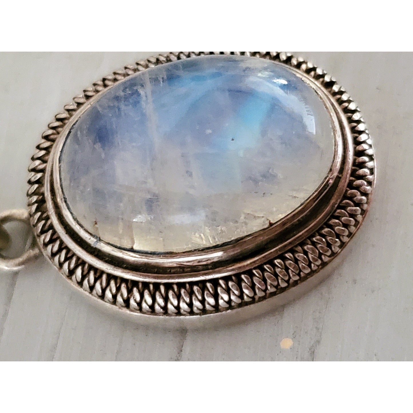 Vintage Sterling Silver Oval Moonstone Pendant
