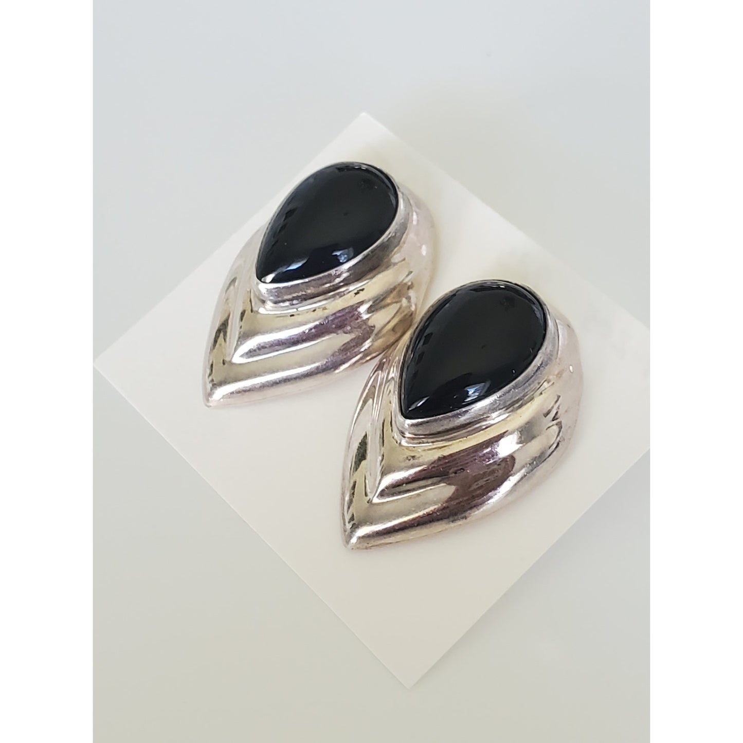 Vintage Taxco Chunky Onyx Sterling Silver Stud Earrings