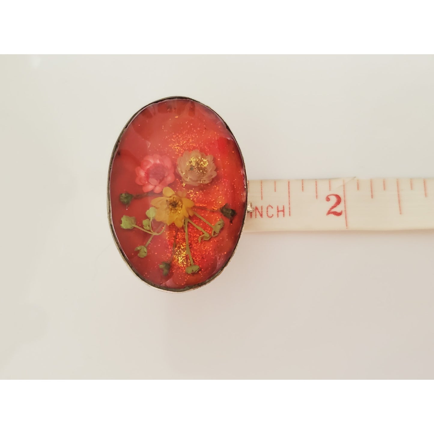 Vintage Sterling Silver Floral Lucite Pill Box