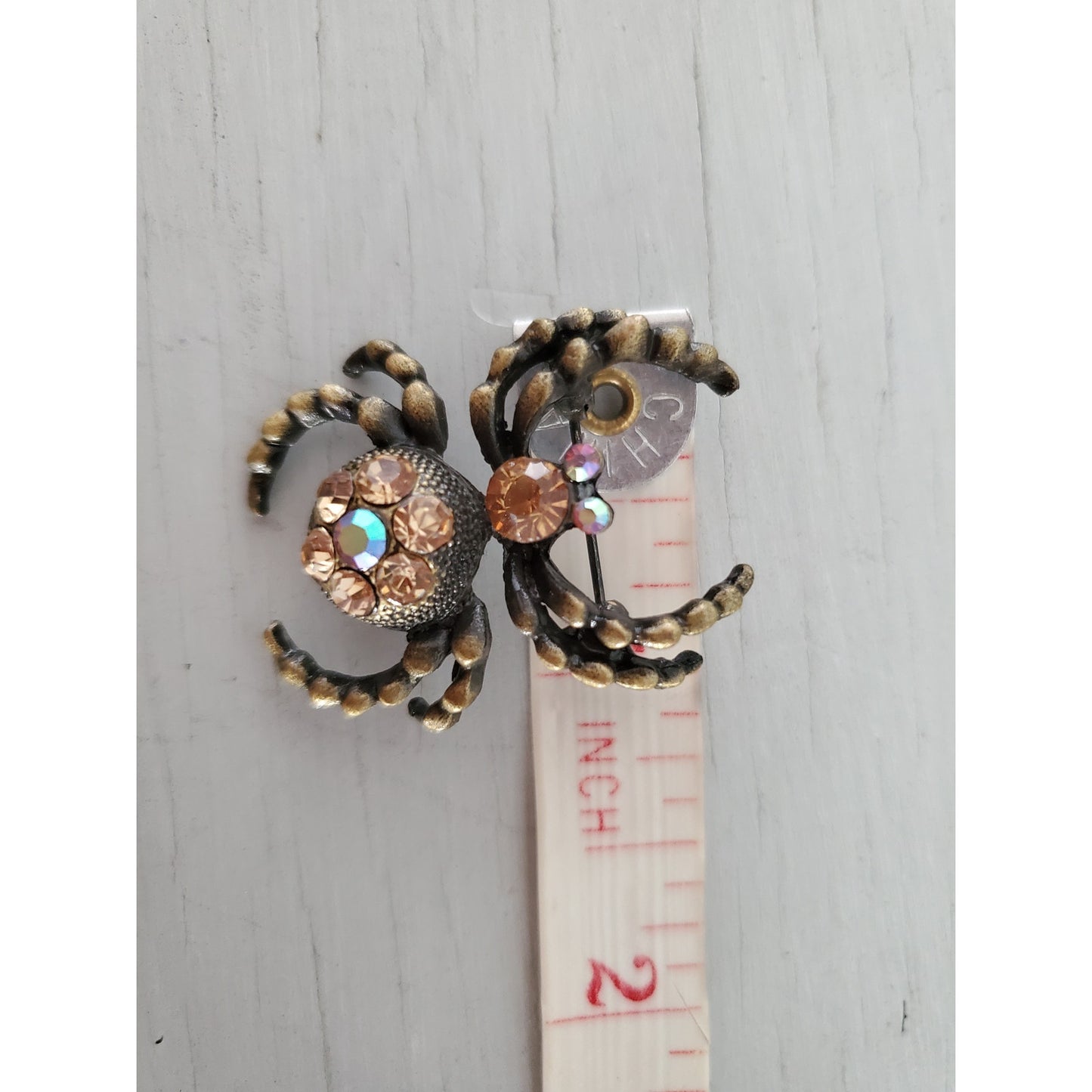 Bronze Spider Rhinestone Brooch