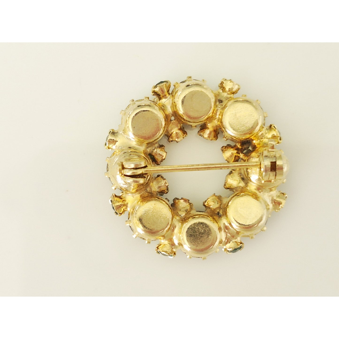 Vintage MCM Mini-Green Rhinestone Wreath Brooch