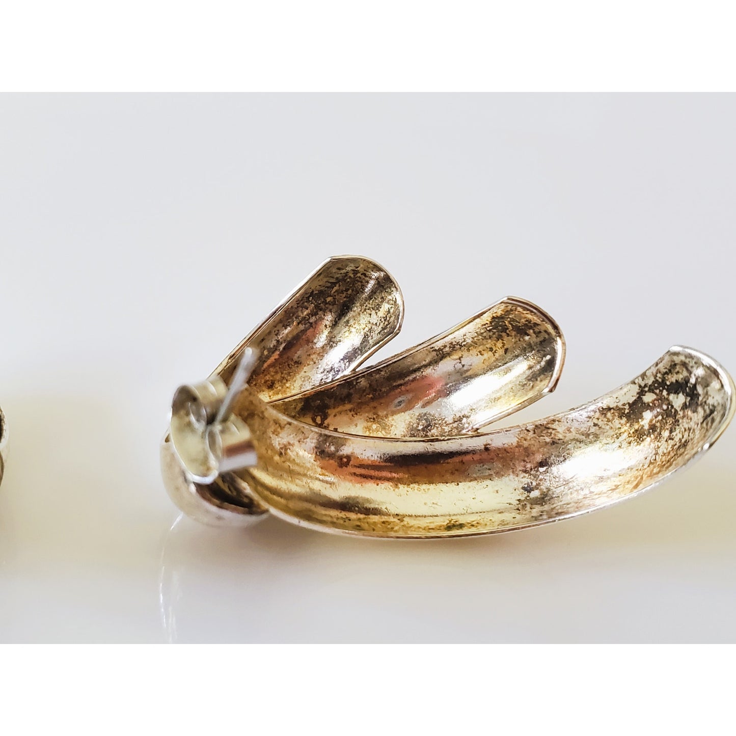Vintage Silver Tone Feather Earrings