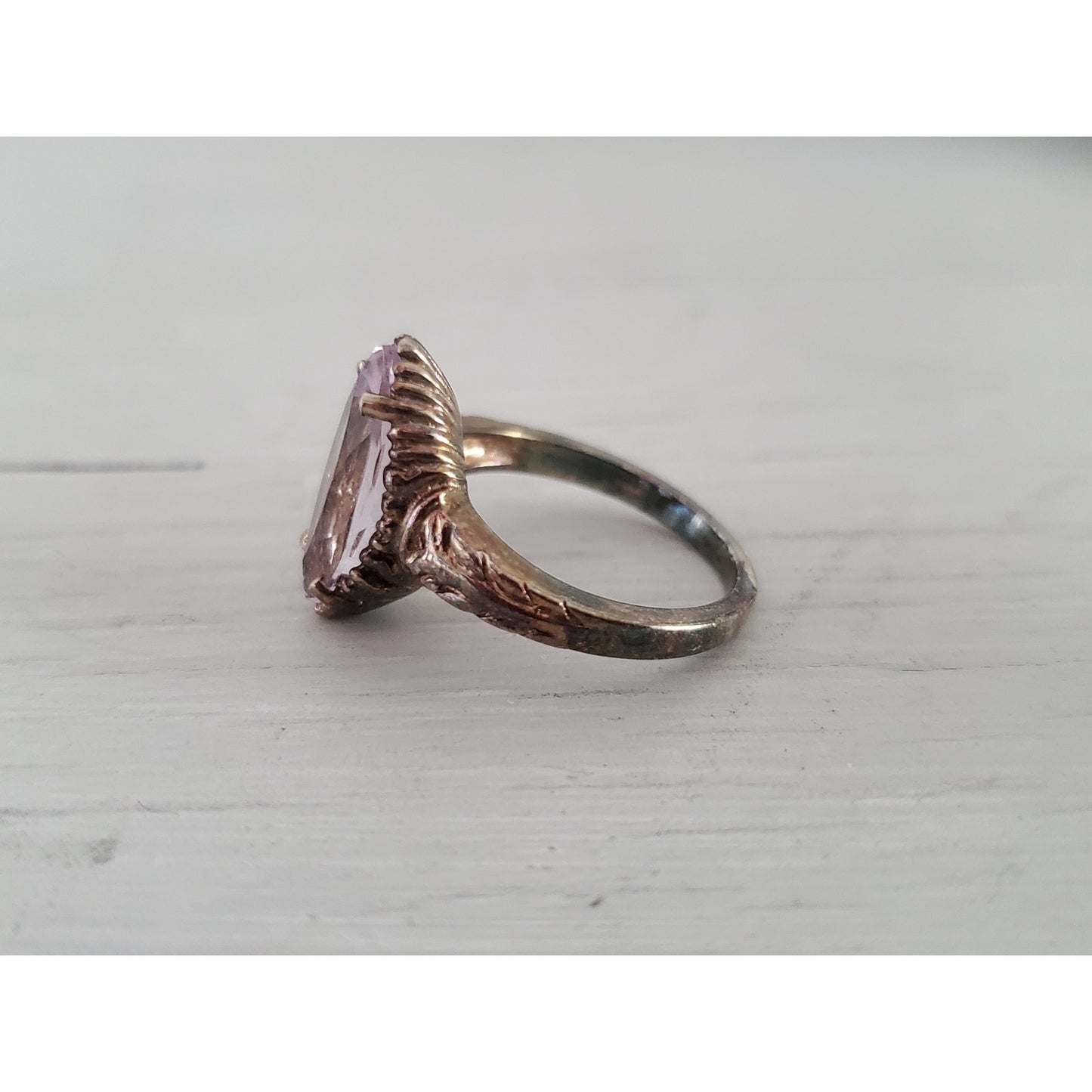 Vintage Sterling Silver Marquise Cut Purple Amethyst Ring