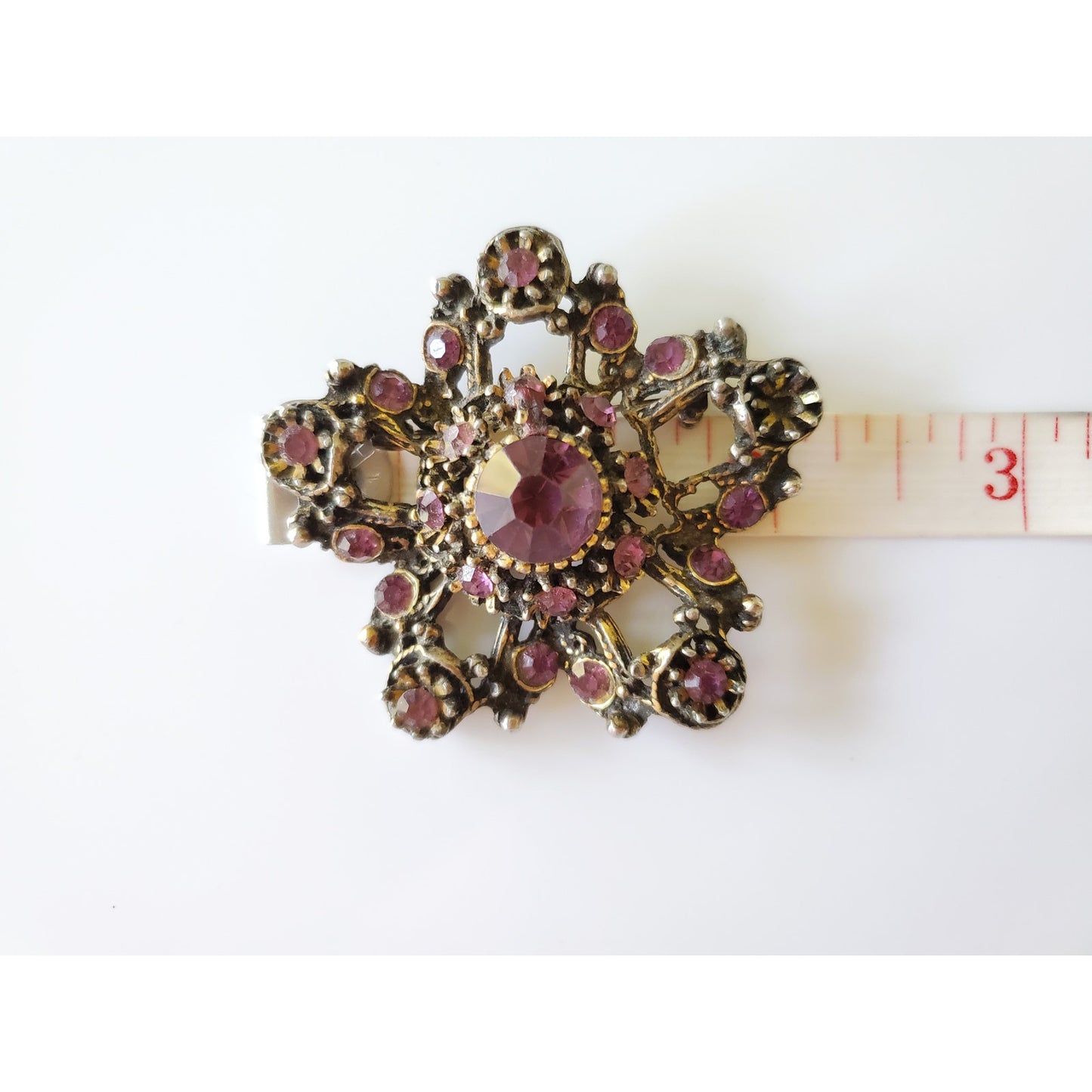 Vintage Purple Rhinestone Floral Brooch