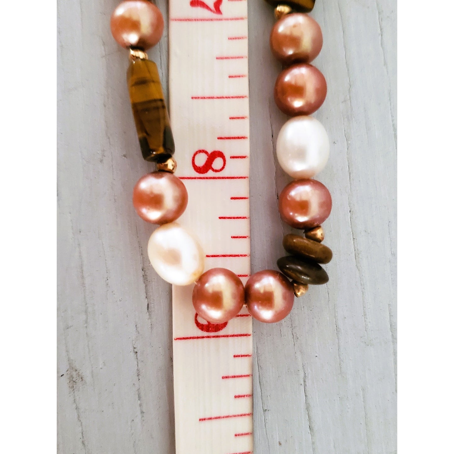 14K Gold Honora Natural Brown Cream Pearl & Tigers Eye Necklace
