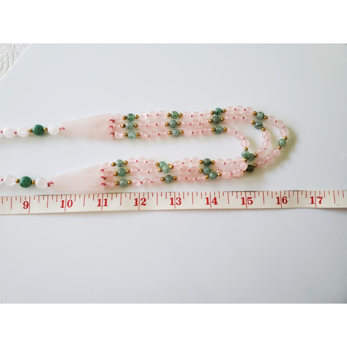 Vintage Multi Strand Rose Quartz and Jade Beaded Necklace