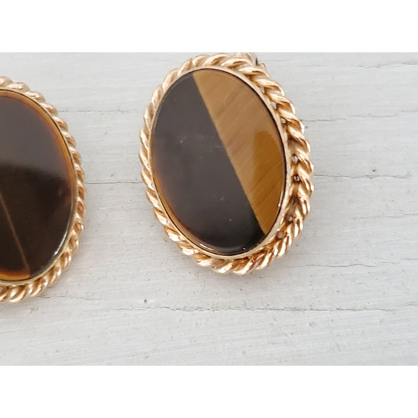Vintage Tiger-Eye Clip On Gold-fill Earrings