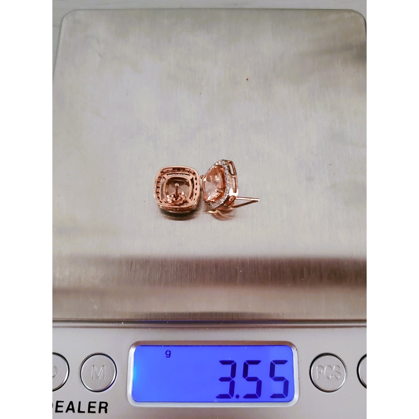 Morganite and CZ Sterling Silver Stud Earrings