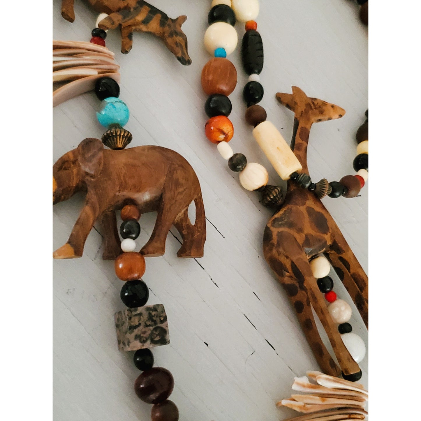 African Tribal Wood Animal Necklace and Bracelet Set