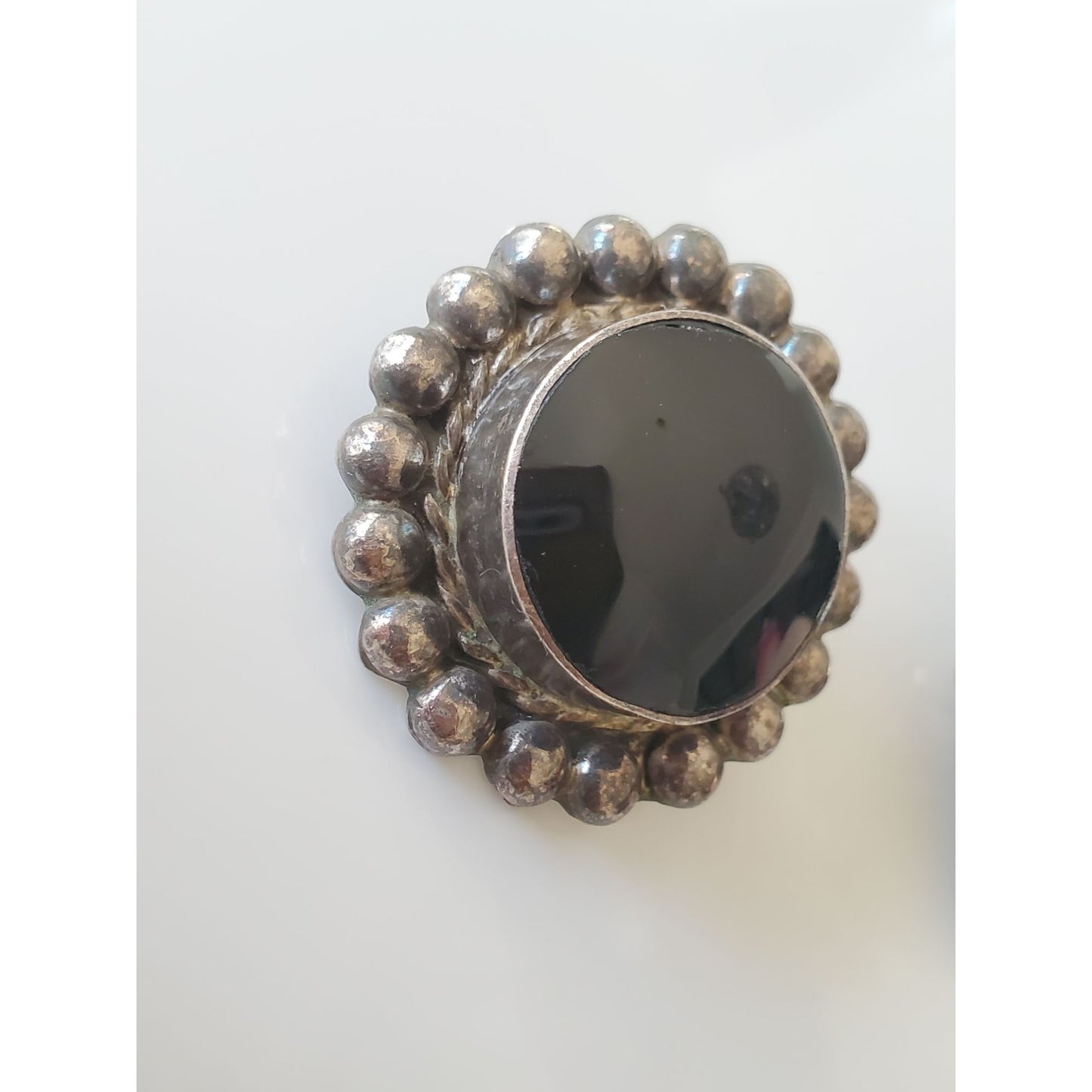Vintage Large Sterling Silver Mexico Onyx Clip On Earrings Project