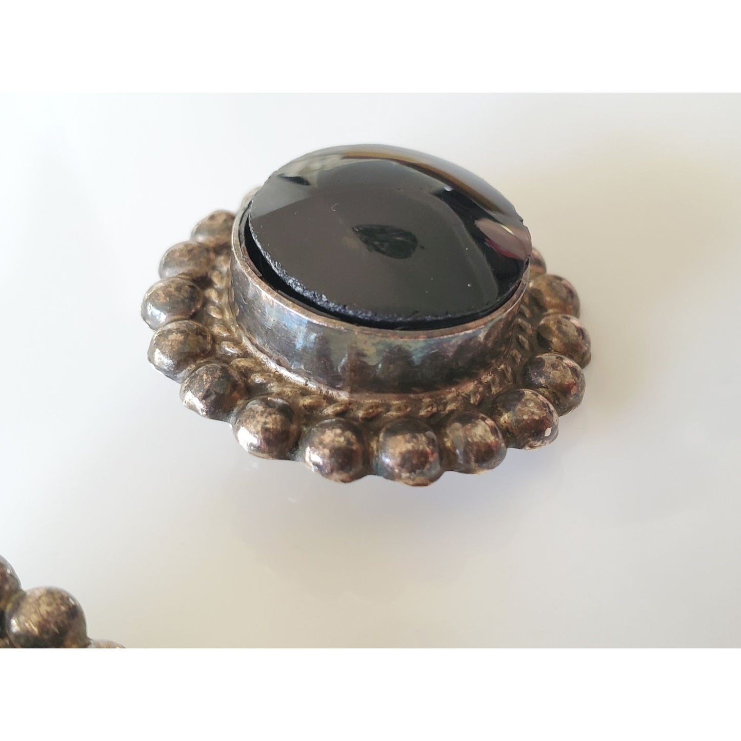 Vintage Large Sterling Silver Mexico Onyx Clip On Earrings Project