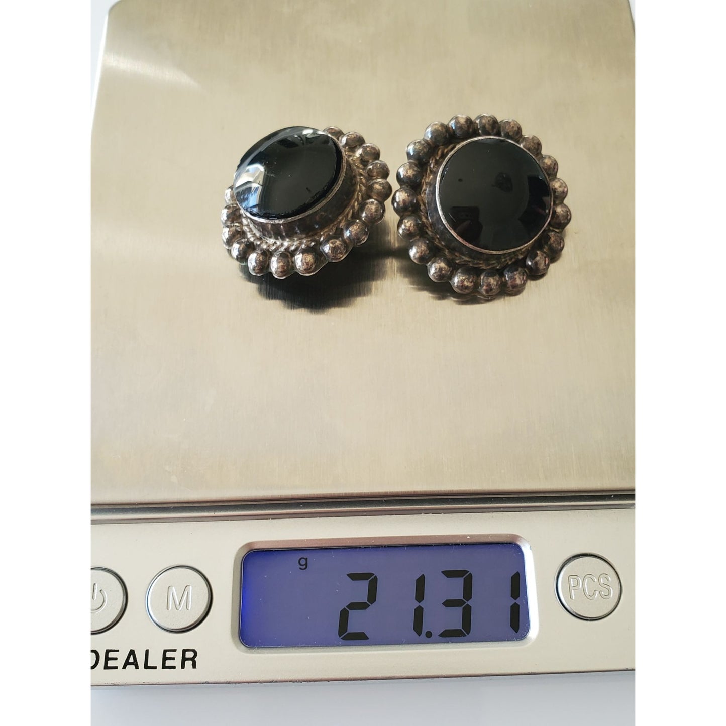 Vintage Large Sterling Silver Mexico Onyx Clip On Earrings Project