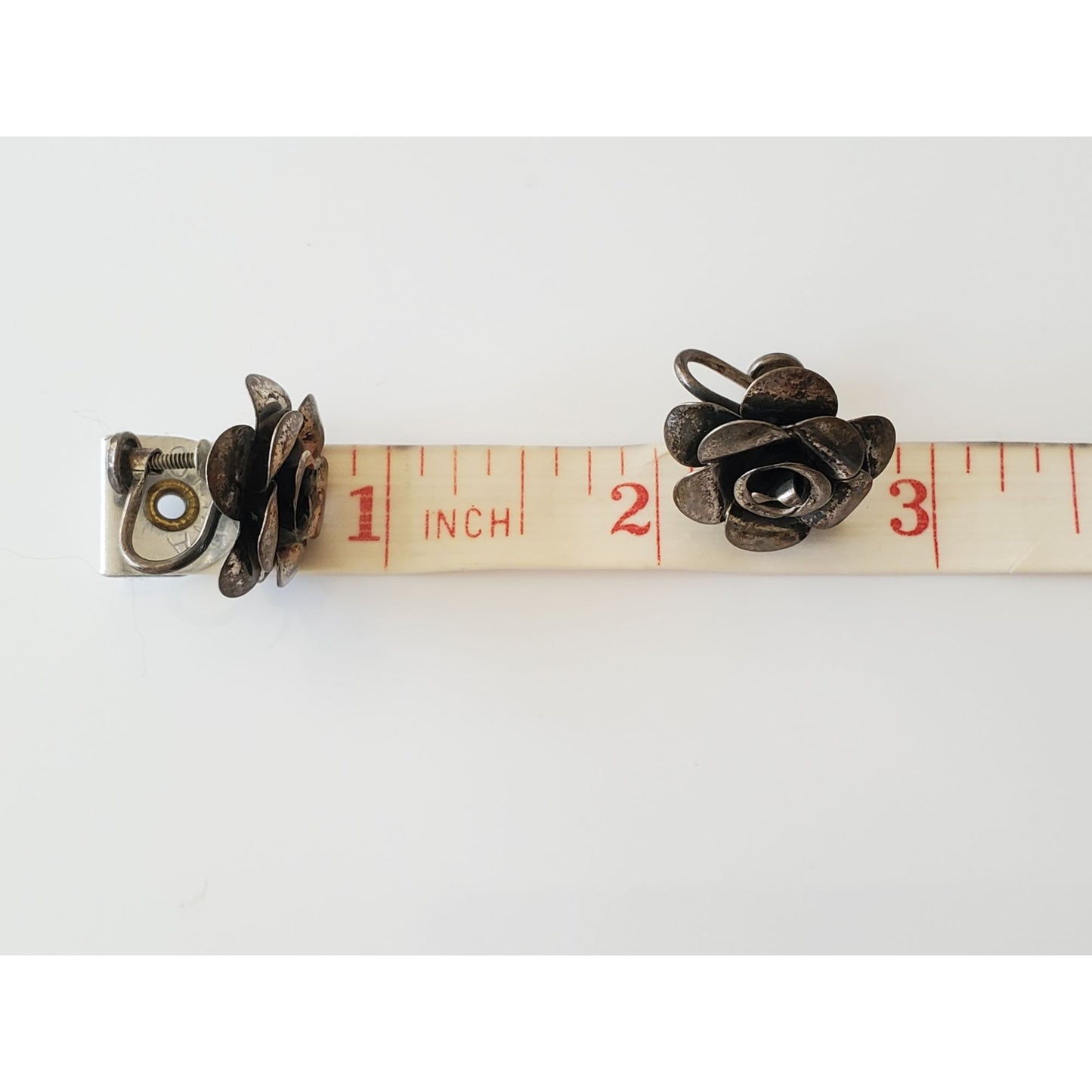 Vintage Beau Sterling Silver Rose Screw On Earrings