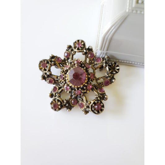 Vintage Purple Rhinestone Floral Brooch
