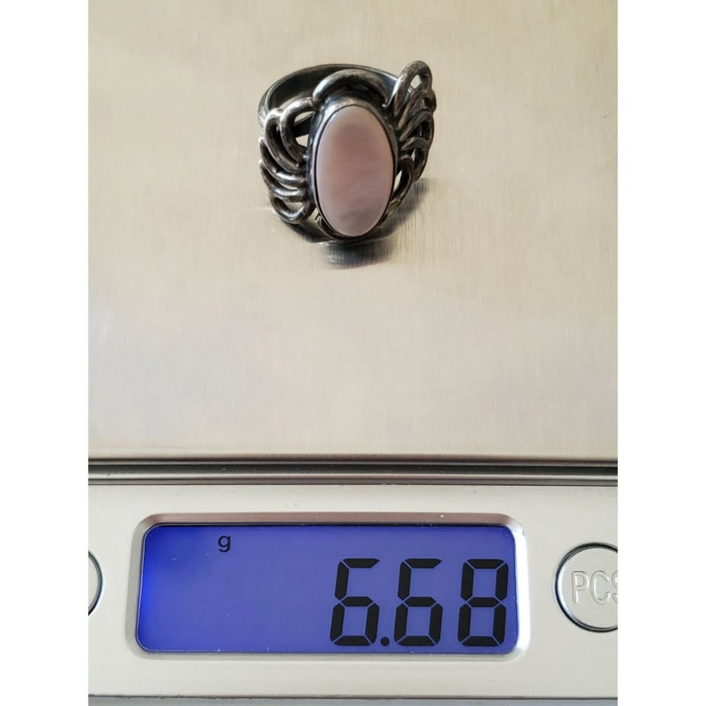 Vintage Southwestern Mother of Pearl Sterling Silver Bypass Ring