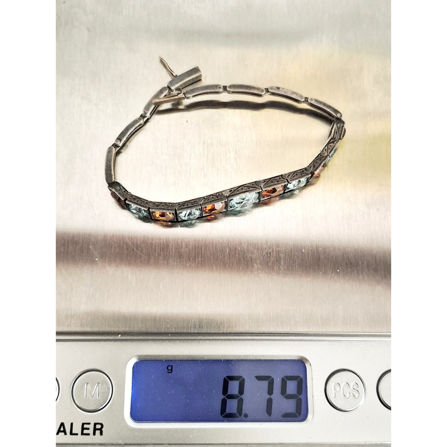 Vintage Topaz and Citrine Sterling Silver Child Size Bracelet