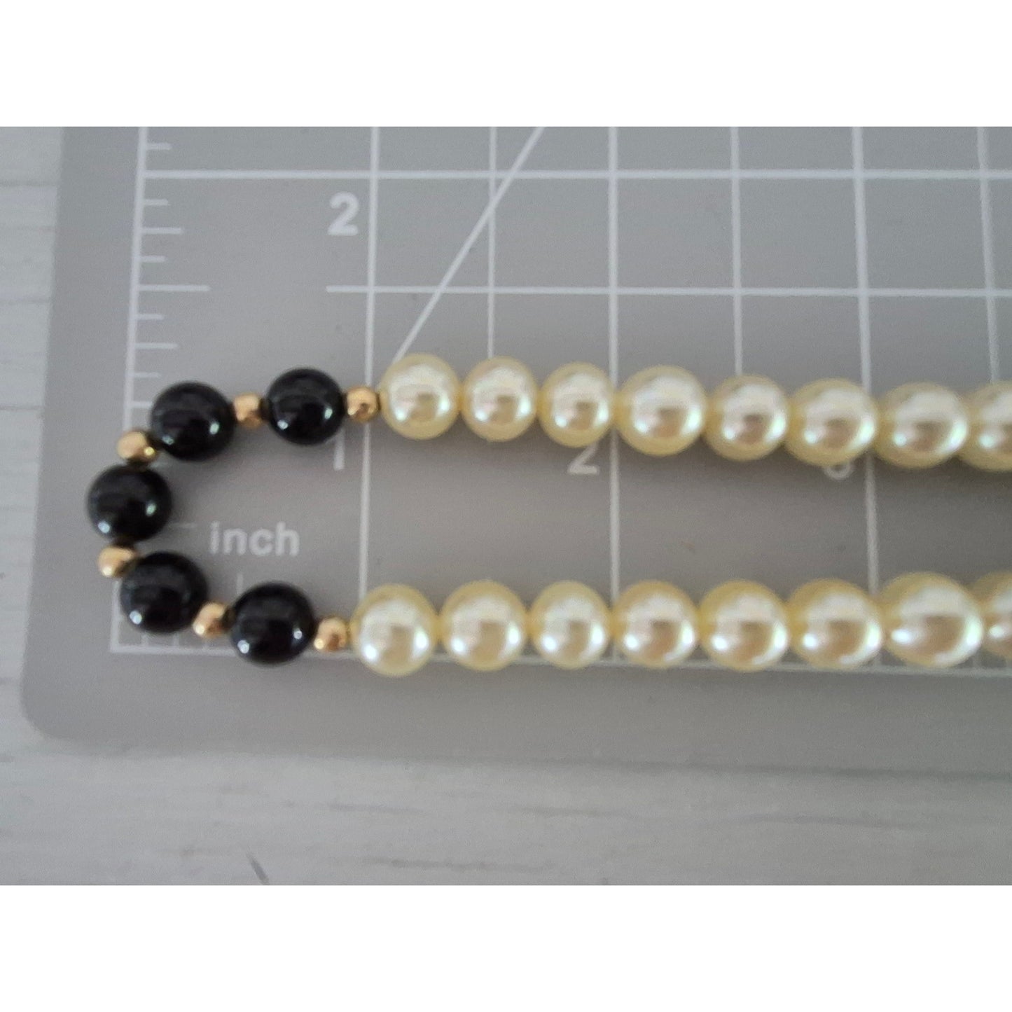 Vintage Faux Pearl Black Beaded Necklace with Sterling Silver Filigree Box Clasp