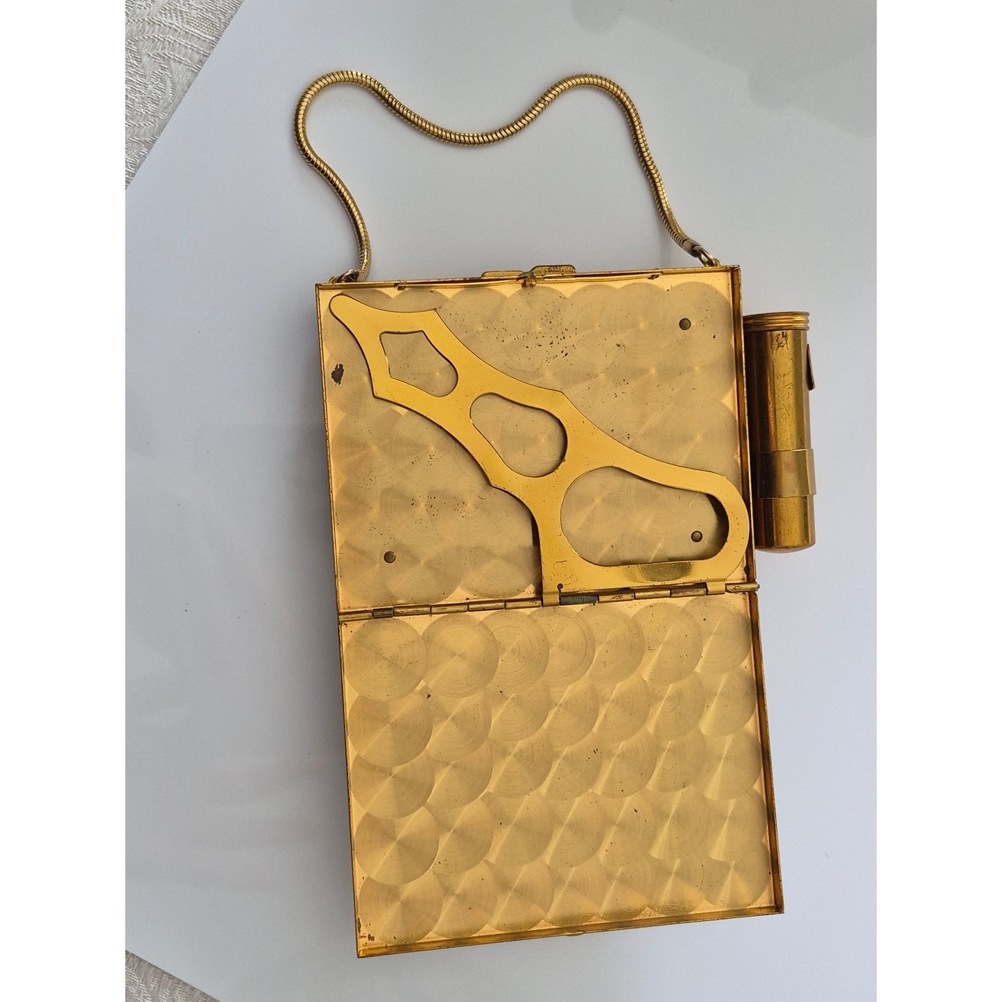 Vintage 1940s Gold-tone Rhinestone Compact Lipstick and Cigarette Case Purse