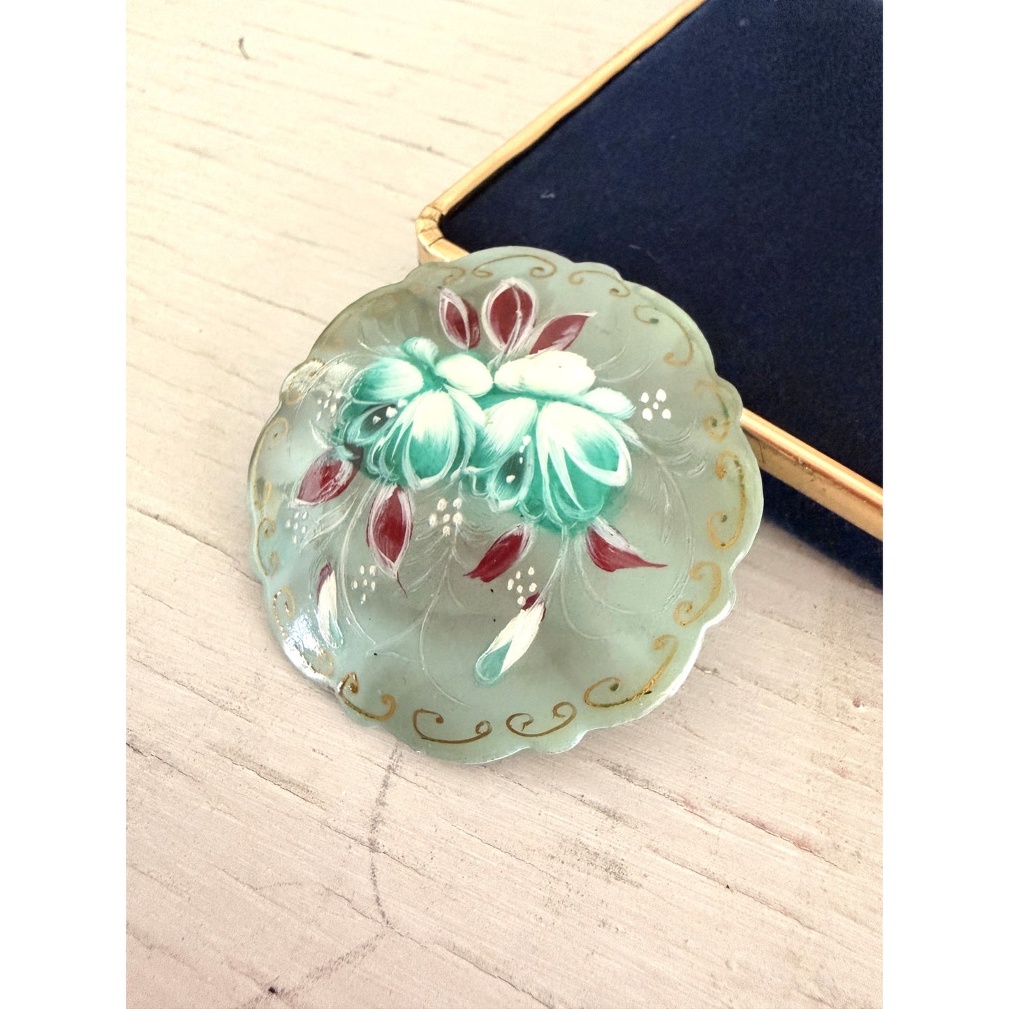 Vintage Russian Hand-painted Floral Brooch Pin