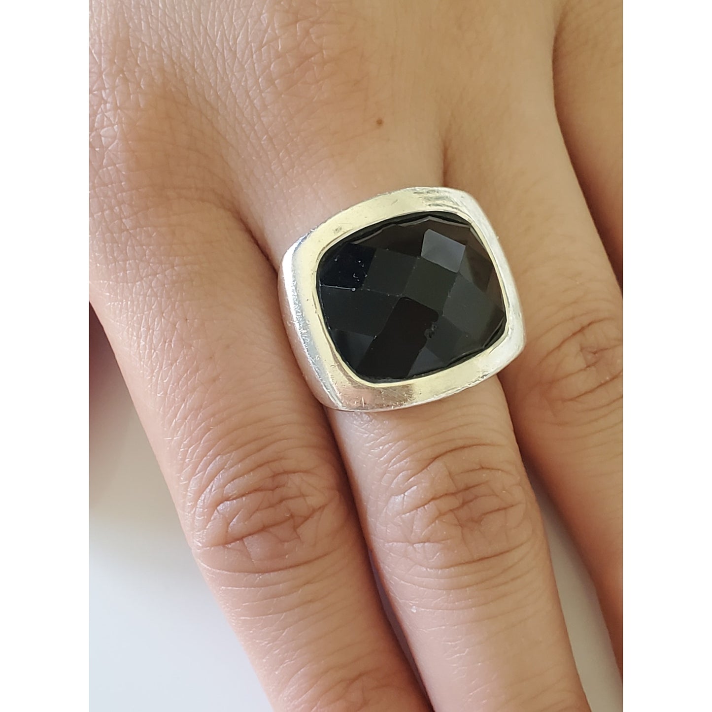 Vintage CFJ Designer Sterling Silver Onyx Ring