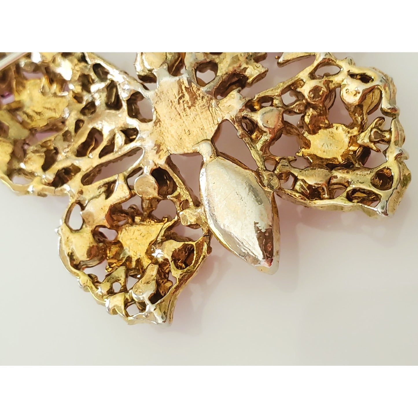 Vintage Pink Rhinestone and Gold Tone Butterfly Brooch