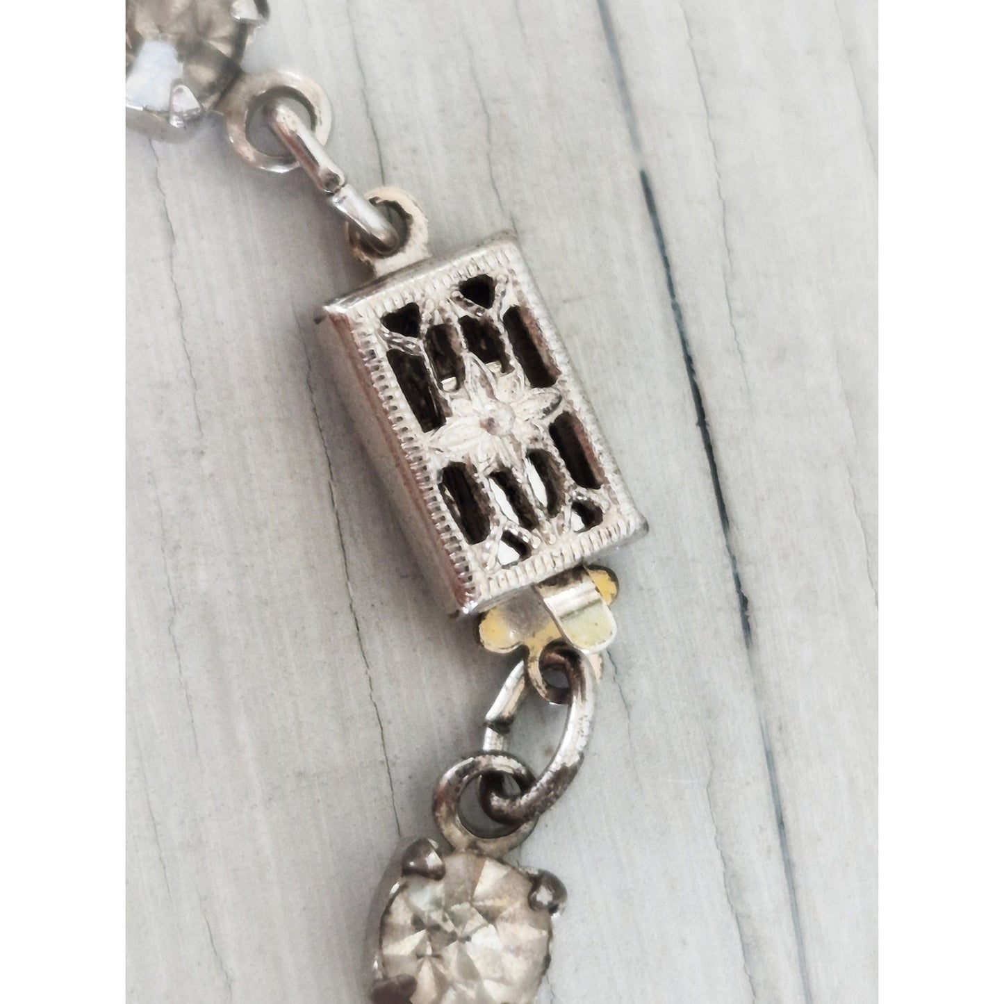 Vintage Art Deco Sterling Silver Crystal Rhinestone Choker Necklace