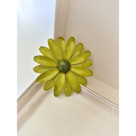 Vintage Green Sunflower Metal Enamel Brooch