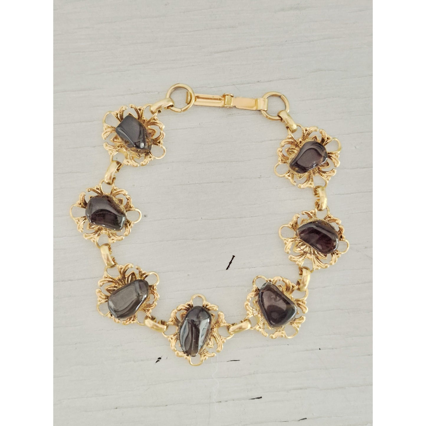 Vintage Gold-Tone Brown Stone Bracelet