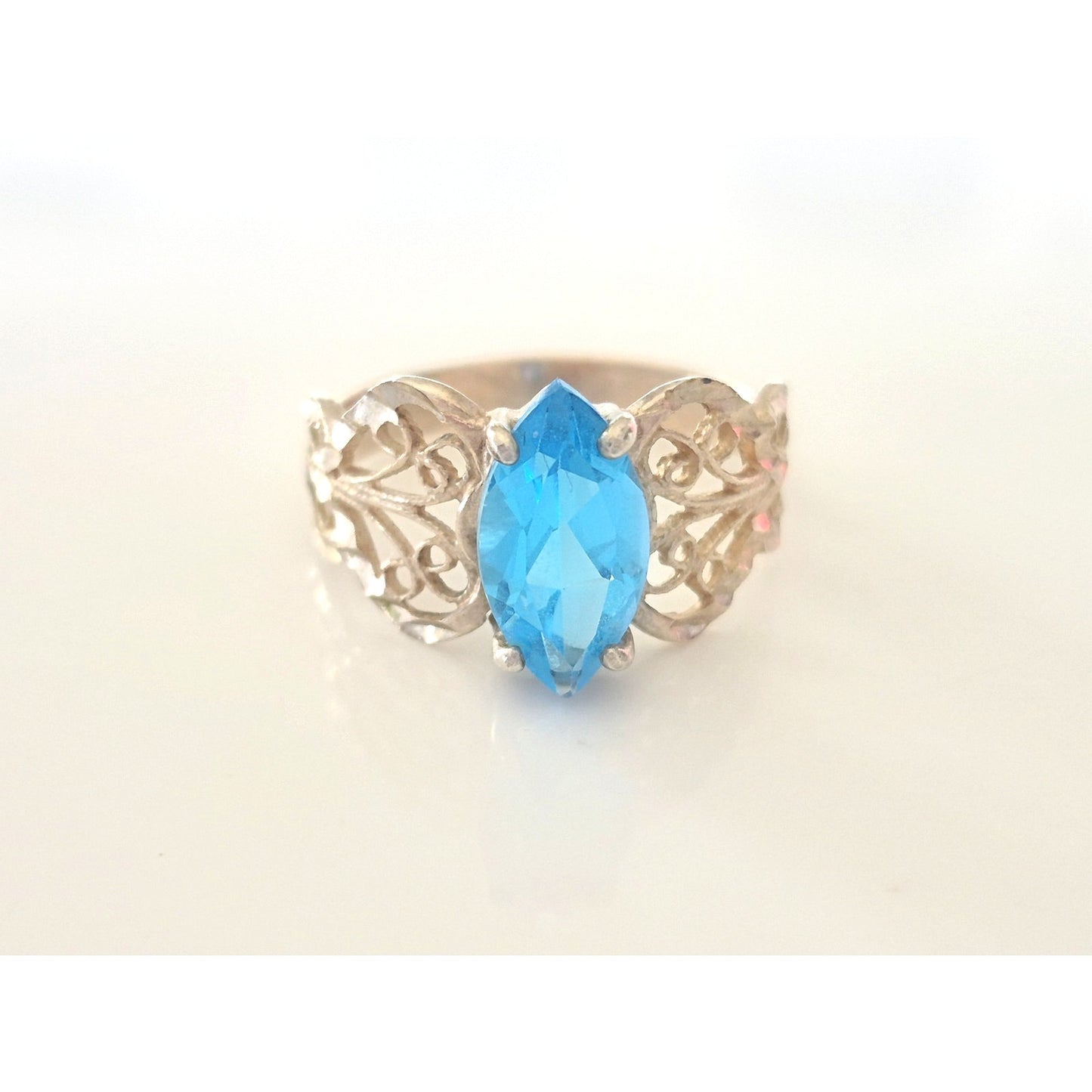 Vintage Topaz Marquise Sterling Silver Filigree Ring