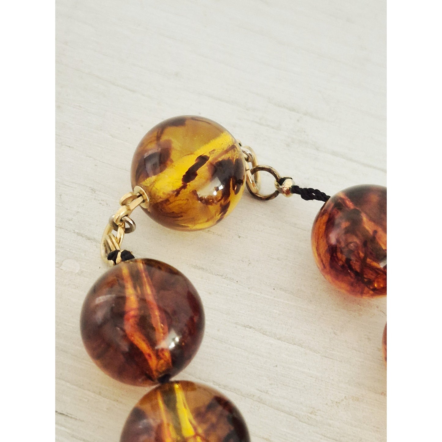 Vintage Les Bernard Designer Chunky Amber Brass Bead Necklace