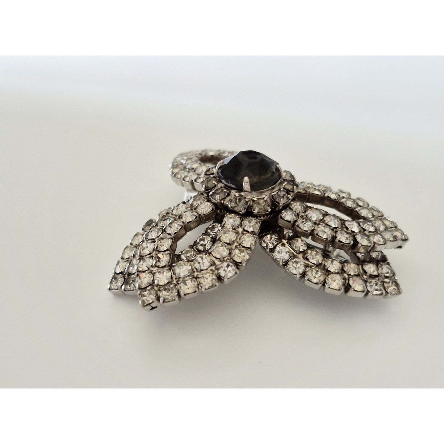 Vintage Dome Clear and Black Rhinestone Brooch