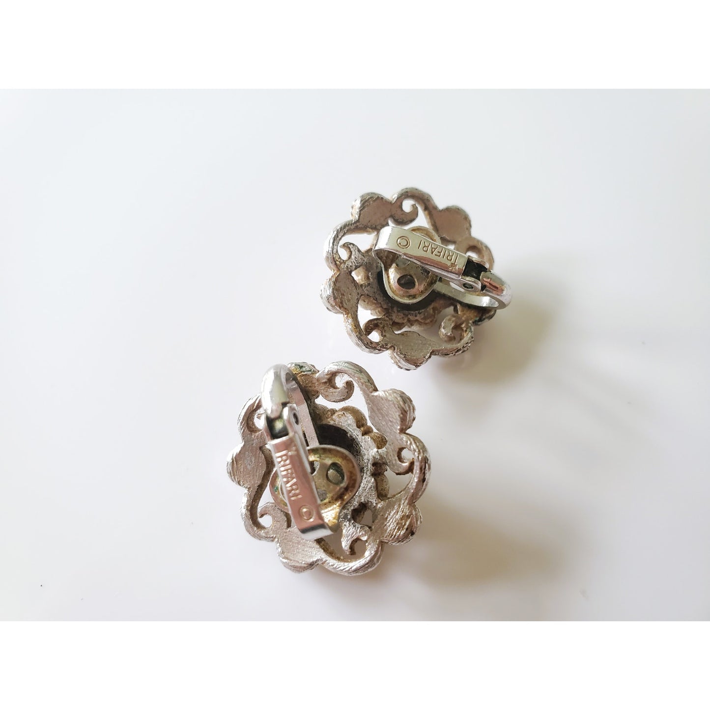 Vintage Silver Crown Trifari Clip On Earrings