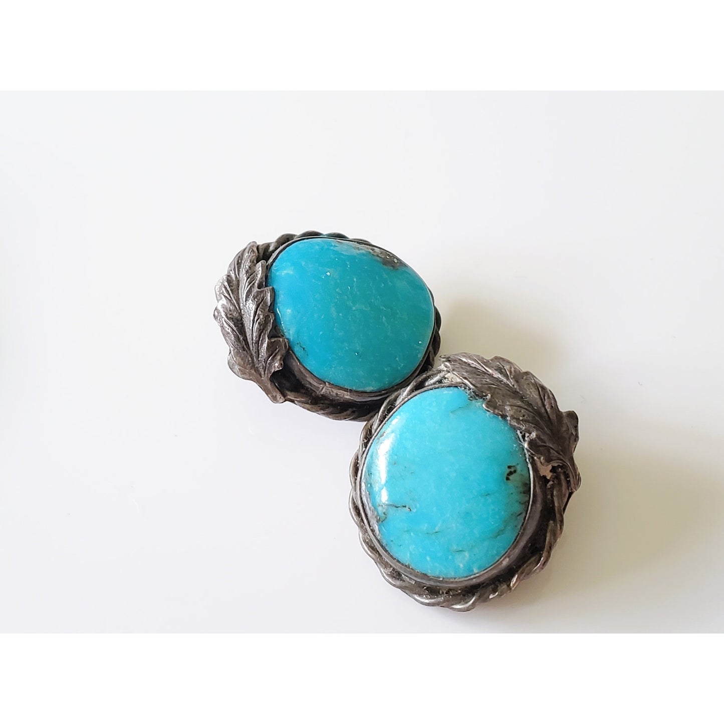Vintage Turquoise Navajo Sterling Silver Clip On Earrings