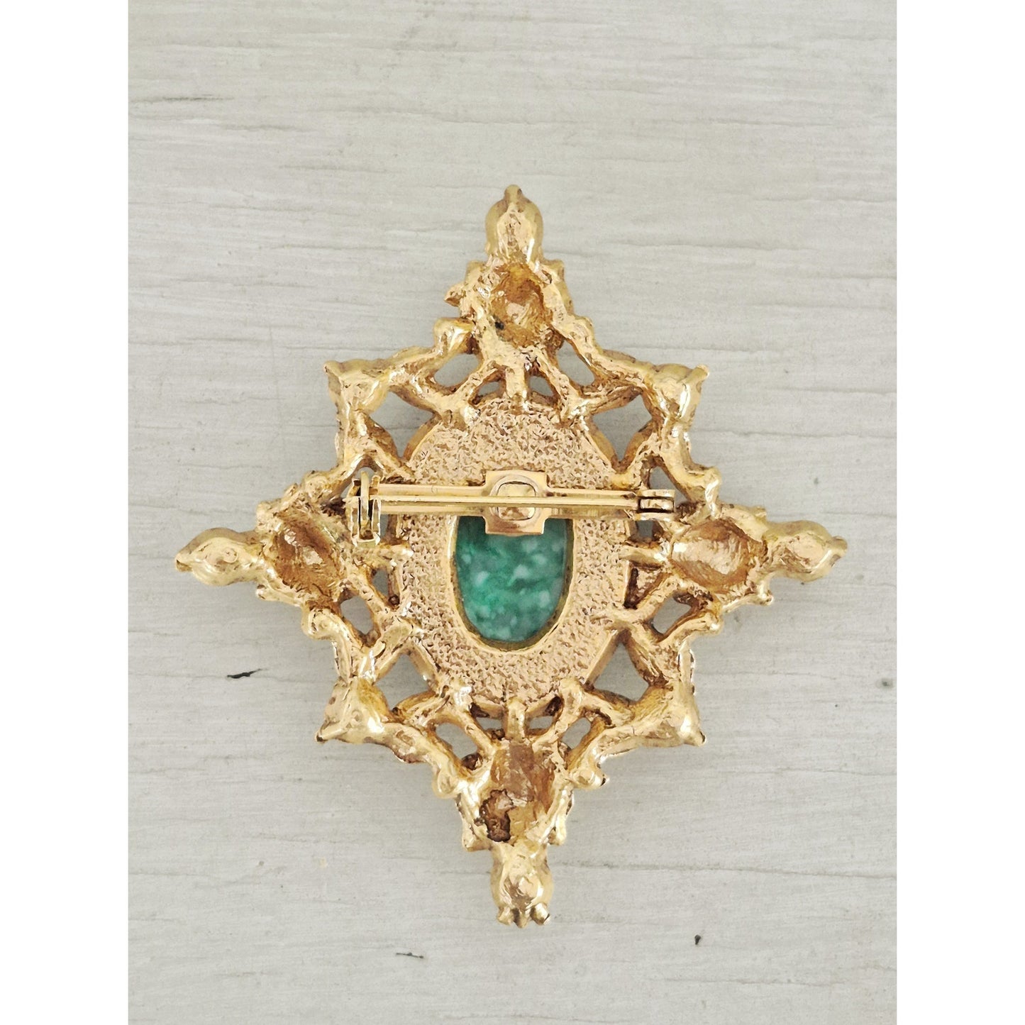 Faux Jade and Pearl Gold-tone Brooch