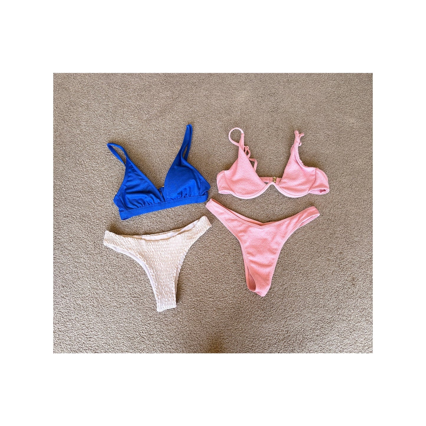 Blue White and Pink Bikinis
