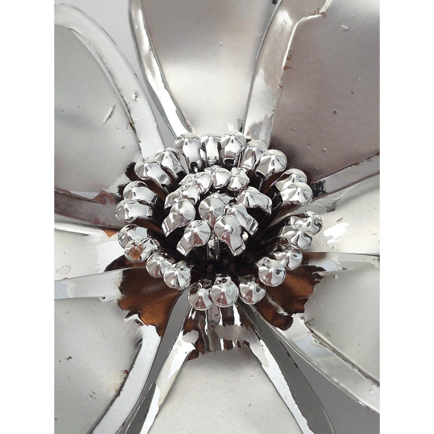 Vintage Silver Matte and Shiny Metal Flower Brooch and Earring Set