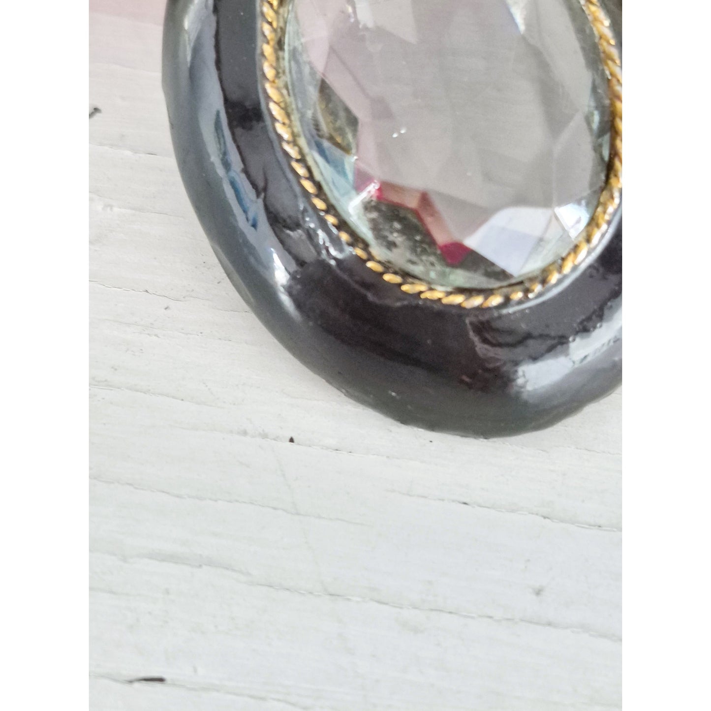 Vintage Black Enamel Light Blue Mourning JAN Designer Brooch