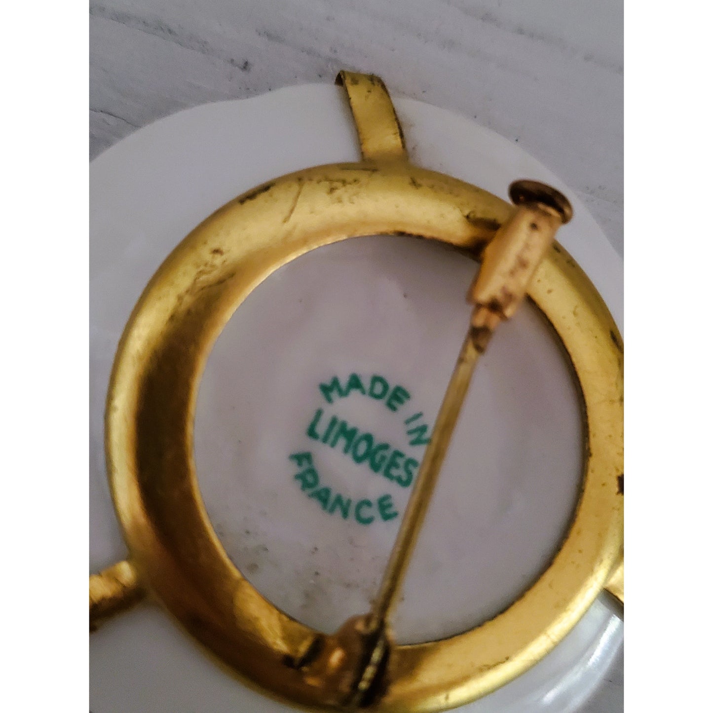 Limoges Porcelain Miniature Plate Brooch Made in France