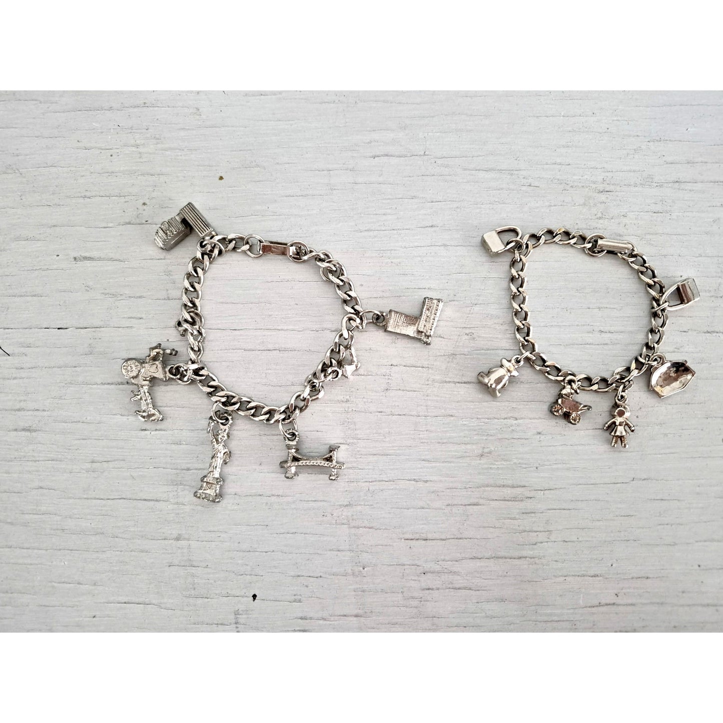Vintage Lot of 2 Silver-tone Charm Bracelets